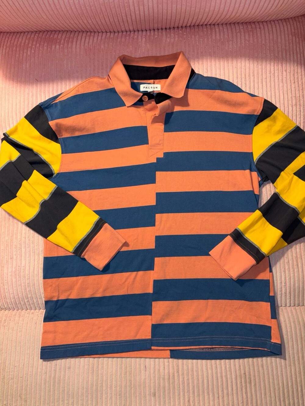 Pacsun Colorblock Striped Long Sleeve Rugby Polo Shirt